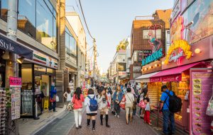 Crowded Takeshita shopping street in Harajuku fashion district. Tokyo, Japan,